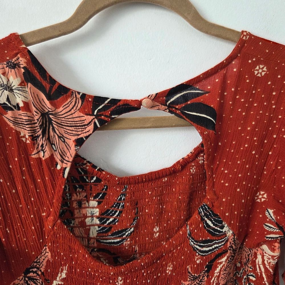 Böhme Jade Maxi Dress Orange Floral Bohemian Gypsy Southwestern Vacation Small - Picture 10 of 11